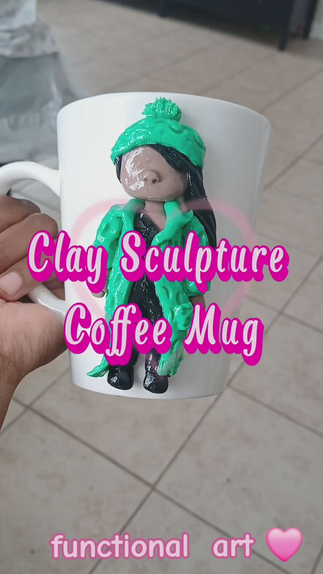 Clay doll sculpture mug